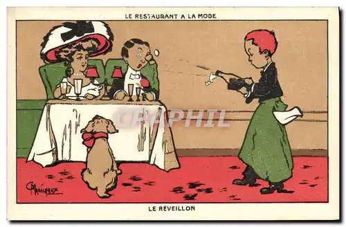 Cartes postales Fantaisie Illustrateur Marechaux Le Restaurant a la Mode Le reveillon Chien