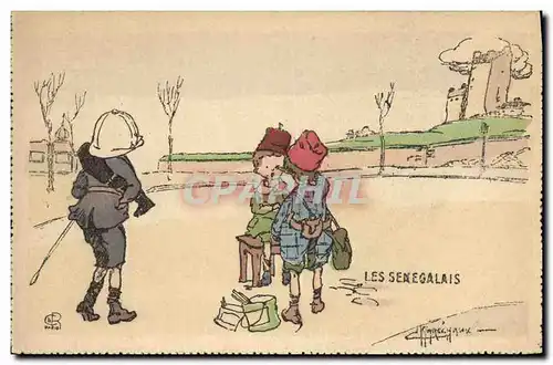 Ansichtskarte AK Fantaisie Illustrateur Marechaux Les Senegalais Enfants Militaria