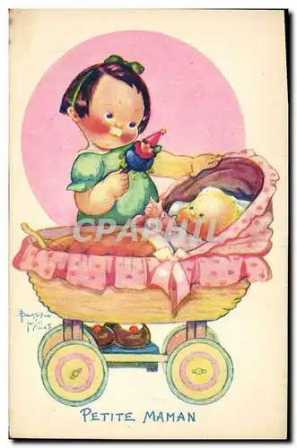 Cartes postales Fantaisie Illustrateur Mallet Enfant Petite maman Poussette