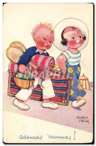 Cartes postales Fantaisie Illustrateur Mallet Enfants Grandes vacances Tennis