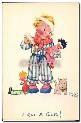 Cartes postales Fantaisie Illustrateur Mallet Enfant A qui le tour Chien