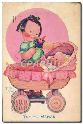 Cartes postales Fantaisie Illustrateur Mallet Enfant Petite maman Poussette
