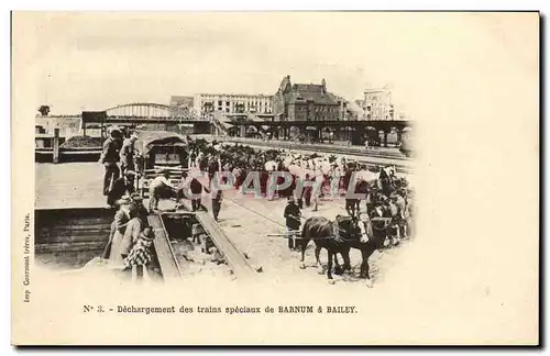 Ansichtskarte AK Cirque Barnum et Bailey Dechargement des trains speciaux Chevaux Clown