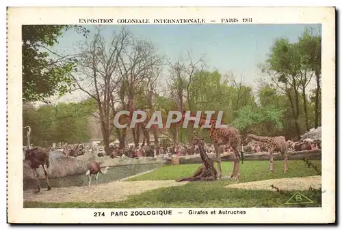 Ansichtskarte AK Paris Exposition coloniale internationale 1931 Parc zoologique Girafes et autruches