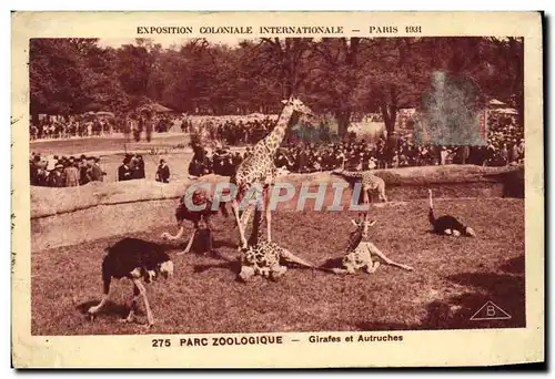 Cartes postales Paris Exposition coloniale internationale 1931 Parc zoologique Girafes et autruches