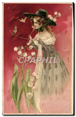 Cartes postales Fantaisie Illustrateur Femme muguet