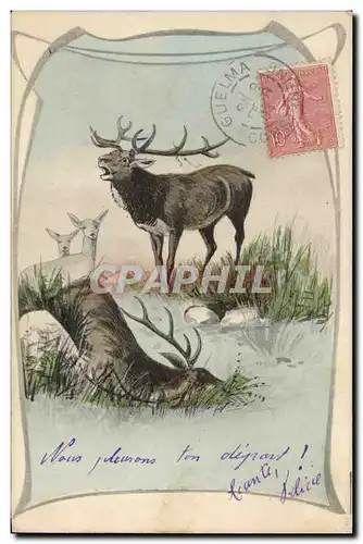 Cartes postales Fantaisie Illustrateur Cerf Chasse Biches