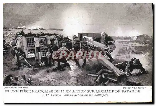 Cartes postales Militaria Une piece francaise de 75 en action sur le champ de bataille