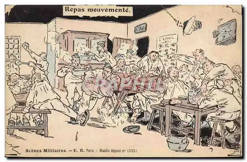 Cartes postales Militaria Repas mouvemente