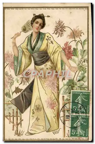 Ansichtskarte AK Fantaisie Illustrateur Femme Japon Nippon