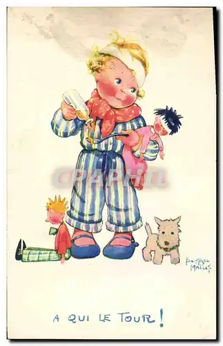Ansichtskarte AK Fantaisie Illustrateur Enfants Beatrice Mallet A qui le tour Chien