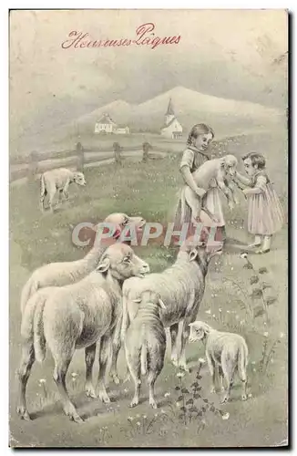 Cartes postales Enfants Moutons Paques