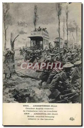 Cartes postales Militaria Armentieres Omnibus anglais amenant de l&#39infanterie vers les tranchees