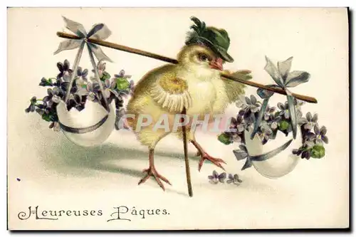 Cartes postales Fantaisie Illustrateur Poussin Paques