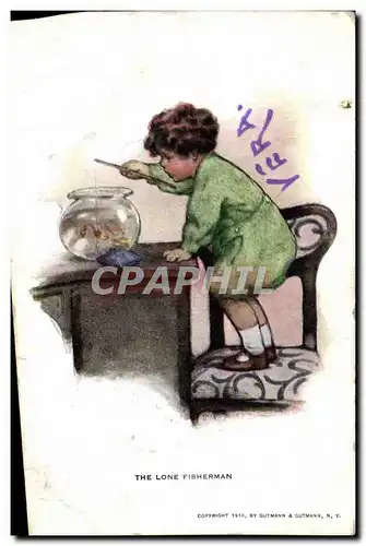 Cartes postales Fantaisie Illustrateur Enfant The lone fisherman Poissons