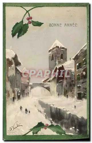 Cartes postales Fantaisie Illustrateur Pont Bonne annee