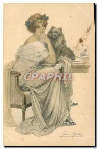 Cartes postales Fantaisie Illustrateur Femme Chien