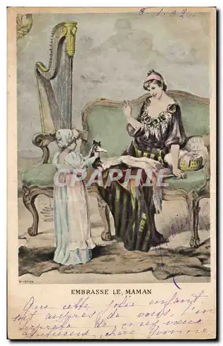 Cartes postales Femme Embrasse le maman Chat chaton