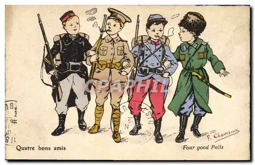 Ansichtskarte AK Militaria Quatre bons amis Enfants