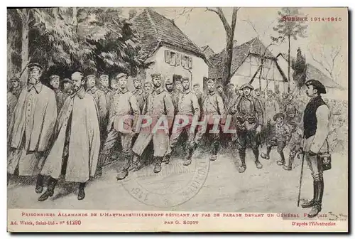 Ansichtskarte AK Militaria Prisonniers allemands de l&#39Hartmannswillerkopf defilant au pas de parade devant un