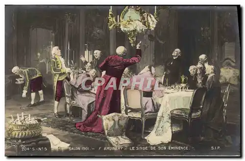 Cartes postales Salon 1901 Brunery Le singe de son eminence