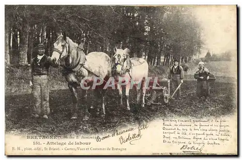 Ansichtskarte AK Folklore Botrel Attelage de labour Cheval Bretagne