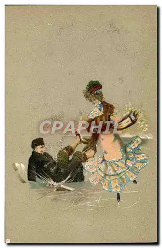 Cartes postales Fantaisie Femme Patins a glace