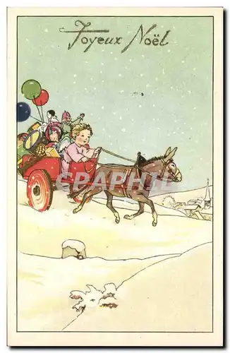 Cartes postales Fantaisie Noel Enfant Ane Mule