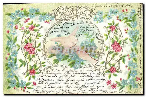 Cartes postales Fantaisie Fleurs Colombe