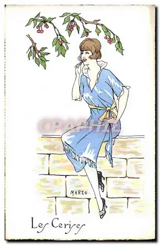 Cartes postales Fantaisie Illustrateur Marzo Femme Les cerises