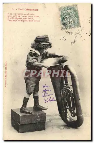 Cartes postales Enfant Toto musicien Tuba