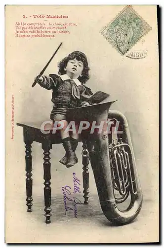 Cartes postales Enfant Toto musicien Tuba