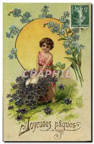 Ansichtskarte AK Fantaisie Fleurs Enfant Paques