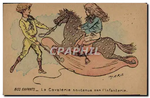 Ansichtskarte AK Fantaisie Illustrateur Nos enfants La cavalerie soutenue par l&#39infanterie