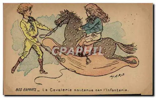 Ansichtskarte AK Fantaisie Illustrateur Nos enfants La cavalerie soutenue par l&#39infanterie