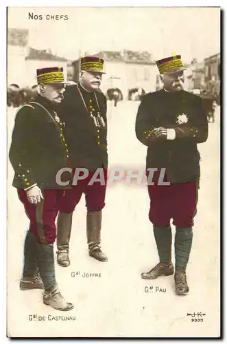 Cartes postales Militaria Nos chefs General de Castelnau Joffre Pau