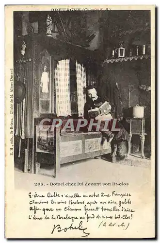 Ansichtskarte AK Folklore Botrel chez lui dans son lit clos