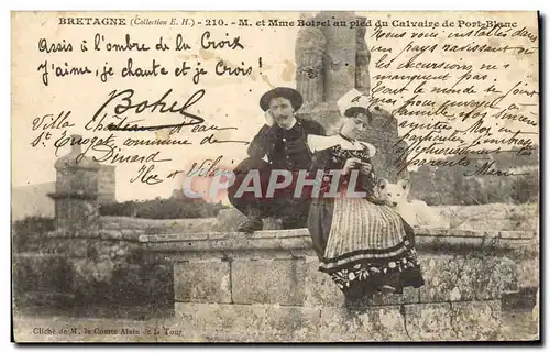 Cartes postales Folklore Mr et Mme Botrel au pied du calvaire de port Blanc