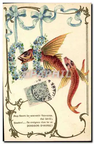 Cartes postales Fantaisie Fleurs Poissons