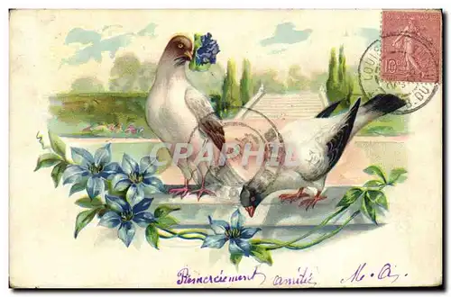 Cartes postales Fantaisie Fleurs Oiseaux