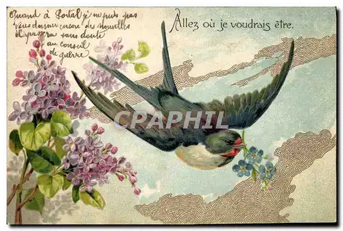 Ansichtskarte AK Fantaisie Fleurs Oiseau