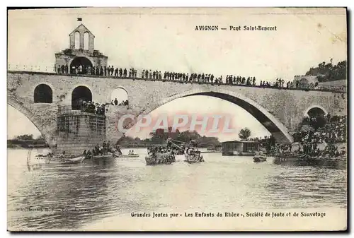 Cartes postales Avignon Pont Saint Benezet Grandes joutes par Les Enfants du Rhone Societe de joute et de sauvet