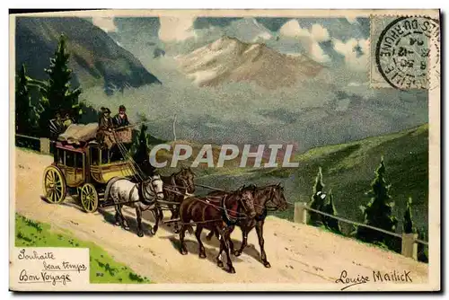 Cartes postales Fantaisie Illustrateur Caleche Mailick Chevaux