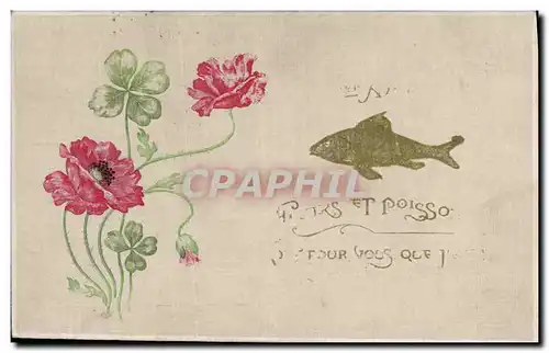 Cartes postales Fantaisie Fleurs Poisson