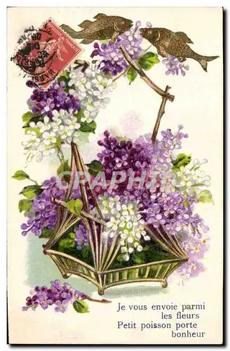 Cartes postales Fantaisie Fleurs Poissons