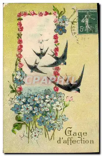 Cartes postales Fantaisie Fleurs Hirondelle