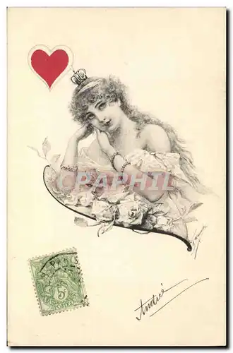 Ansichtskarte AK Femme Cartes Coeur