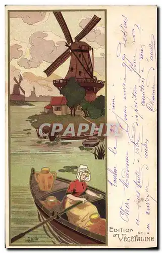 Cartes postales Fantaisie Illustrateur Femme Moulin a vent