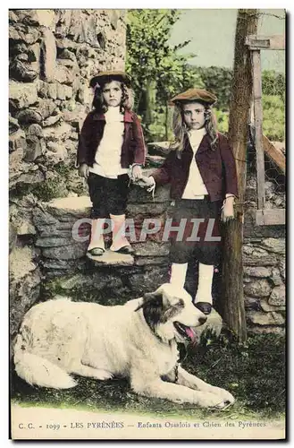 Ansichtskarte AK Chiens Chien Pyrenees Enfants Ossalois et chien des Pyrenees