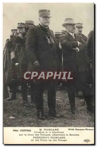 Cartes postales Militaria General Joffre Poincare Sur le front des troupes observant la bataille